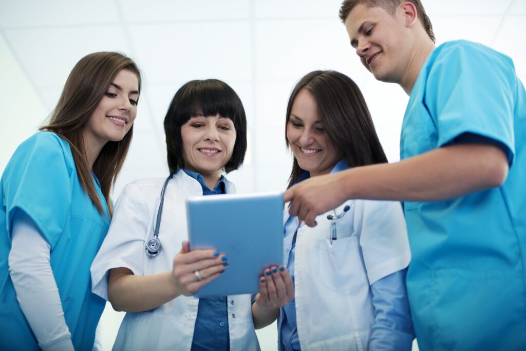 healthcare workers using nurse staffing software